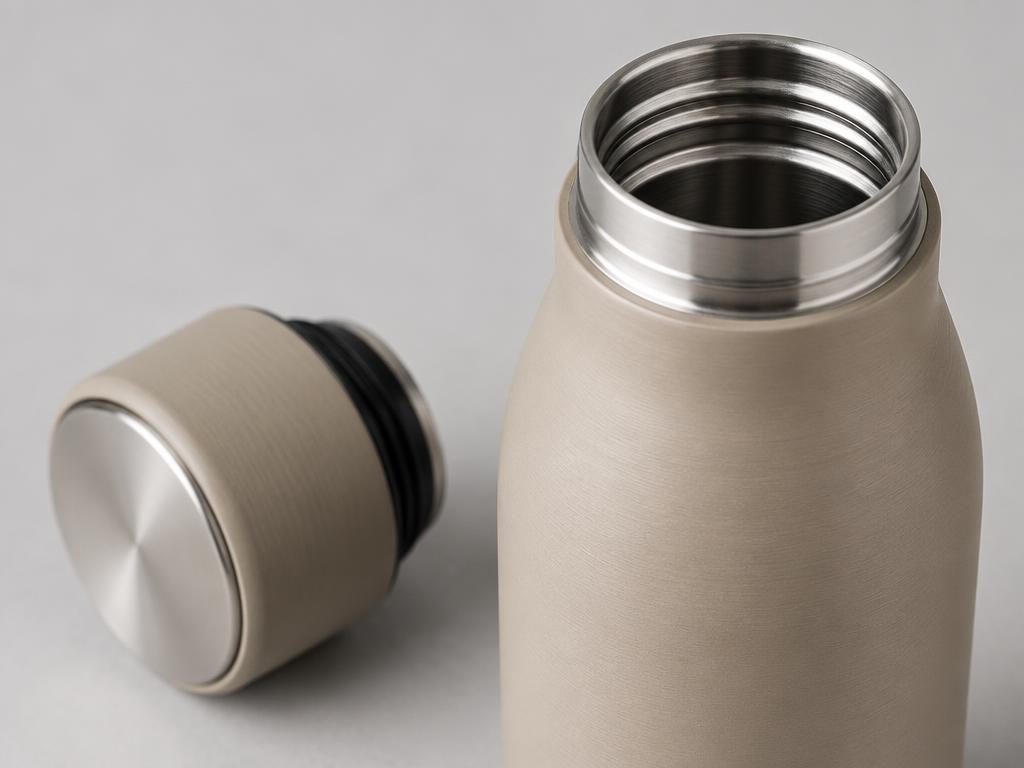 Close-up of the twist lid and threaded neck of the insulated bottle