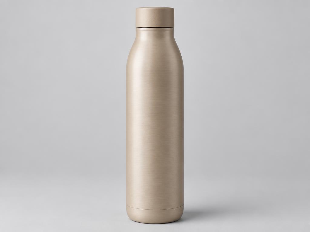 Slim sand-beige insulated stainless steel water bottle with a twist lid